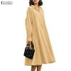 Women Casual Long Sleeve Turn Down Collar Loose Long Shirt Dress