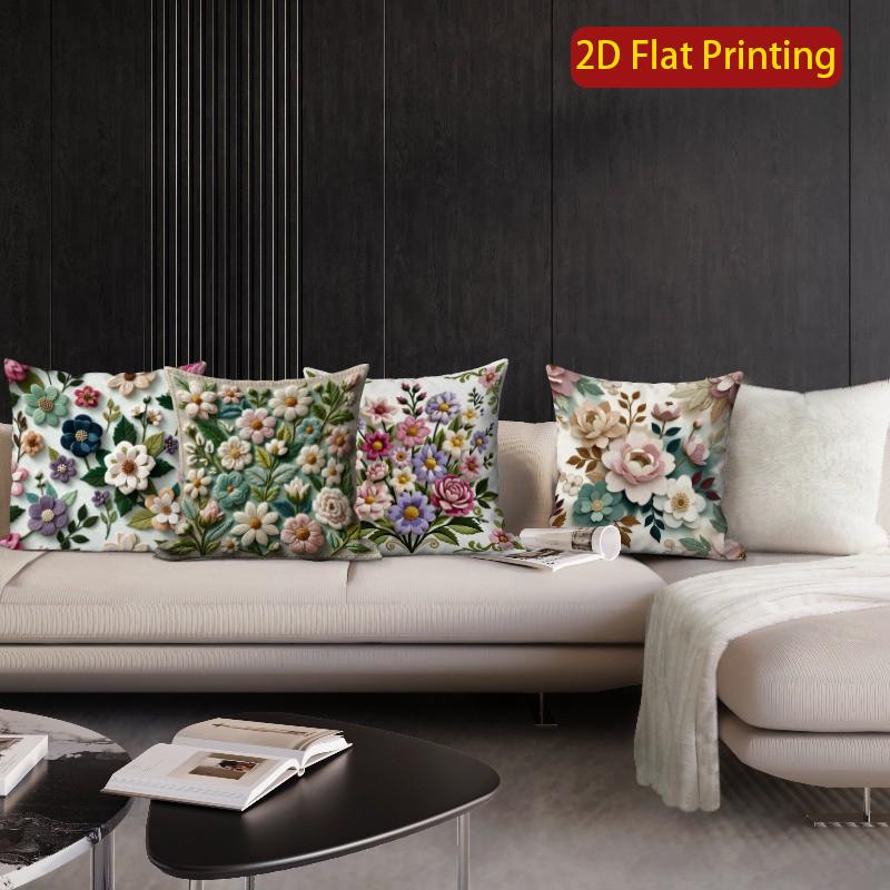 2D Vintage Floral Embossed Style Throw Pillow Covers Pattern Cushion Cover Suitable For Sofa Bedroom Car Pillow Cover