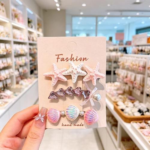 Summer Ocean Series Set Cute Children's Hairpin Pearl Hair Accessories Shell Starfish Hairpin Duckbill Clip