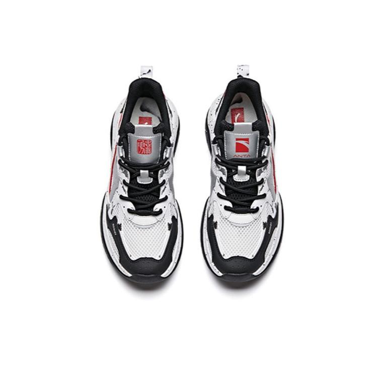 Anta Mesh Synthetic Leather Shock Absorbing Non-Slip Wear-Resistant Lightweight Low-Top Dad Shoes Women sneaker Black White Red 922027033-4