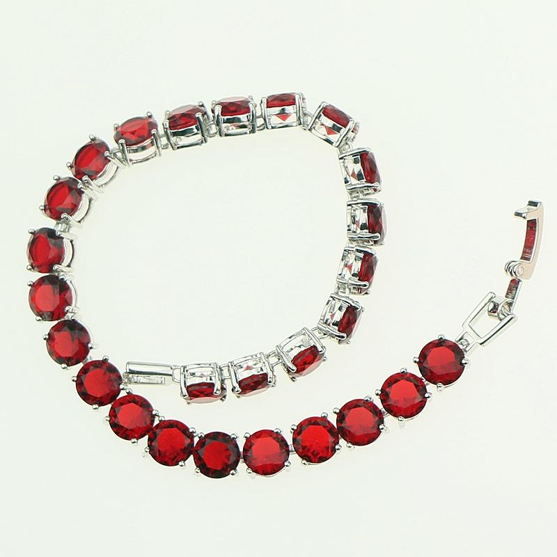 Gioielli in Argento 925 Bracciale a Catena Link con Granato Rosso Sposo e Zircone Bianco Creati 21cm Per Donne Scatola Regalo Gratuita