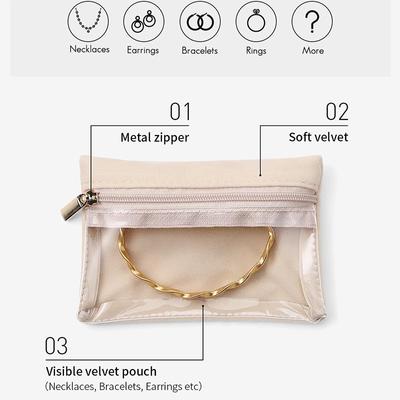 Tragbare Samt Schmuckschatulle Ohrringe Halskette Ring Armband Schmuckstücke Zubehör Reißverschlusstasche Reise Wasserdicht Staubdicht Tasche