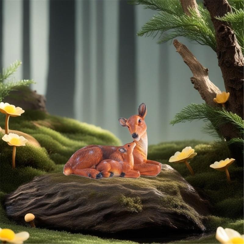 Mother and Baby Deer Resins Miniature Figurine Garden Yard Ornament Realistic Detail for Home Decors and Party Supplies