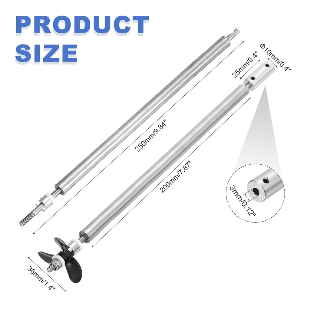 Uxcell Zestaw Montażowy Wału Napędowego Łodzi RC ze Śrubą i Połączeniem Sprzęgającym, Wał L250mm, Tuleja L200mm, Trójłopatowa Śruba D36mm, Pasuje do Wału Silnika 3mm