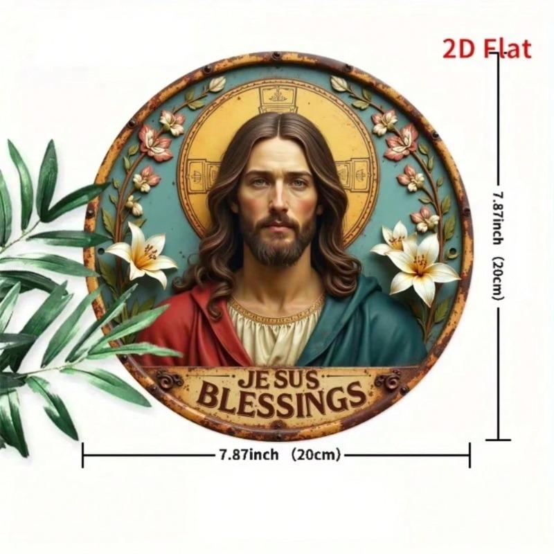 Vintage Tin Painting Wall Art Metal Jesus Blessings Durable Outdoor Indoor Decor