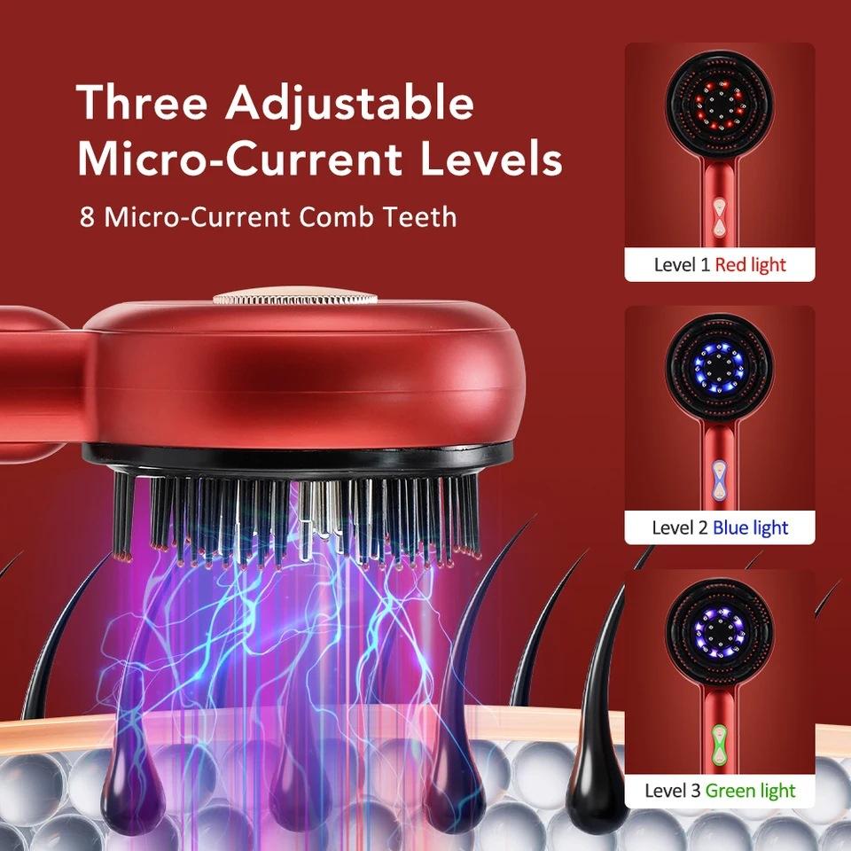 Electric Scalp Massager Comb Hair Growth Therapy Micro-Current Relaxation Red & Blue Light Treatment Oil Delivery Anti-Hair Loss