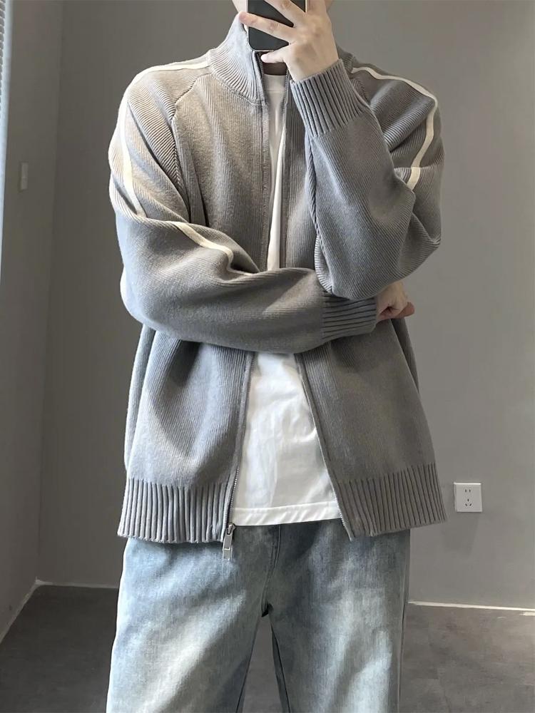 Men's Trendy Knit Stand Collar Cardigan Sweater, Autumn/Winter 2025 Collection: Casual, Loose, and Versatile.