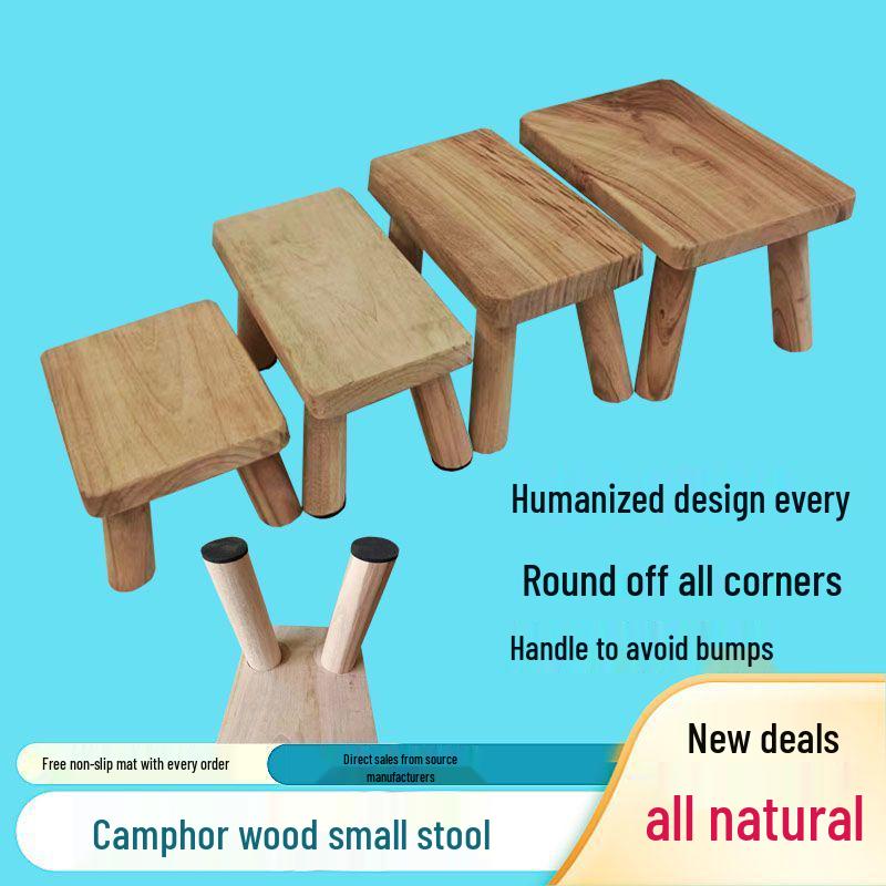 Custom Solid Camphor Wood Footstool for Living Room or Office.