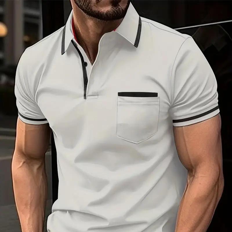 New Men's Polo Shirt Button Pocket Men's Sports Short Sleeve Tops