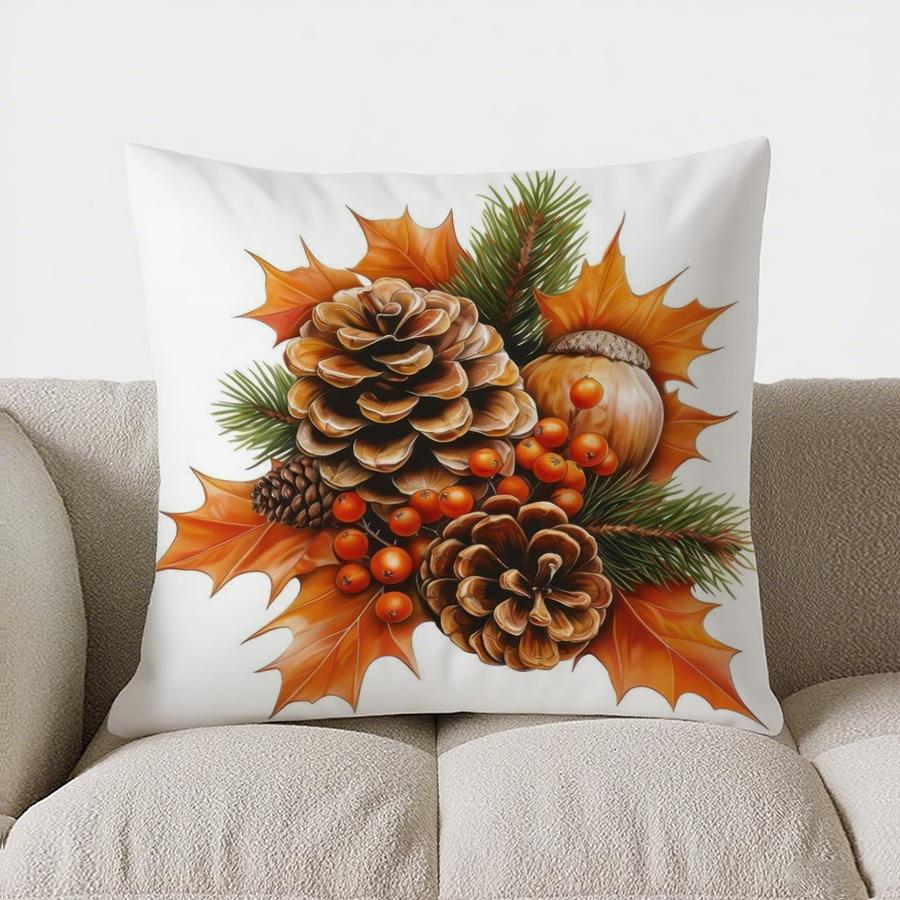 Home Decor Autumn Flowers & Berries Decorative Throw Pillow Pattern Cushion Cover Suitable For Sofa Bedroom Car Pillow Cover