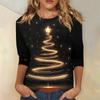 Women's Fashionable Casual Three Quarter Sleeve Christmas Printed Collar Pullover Top