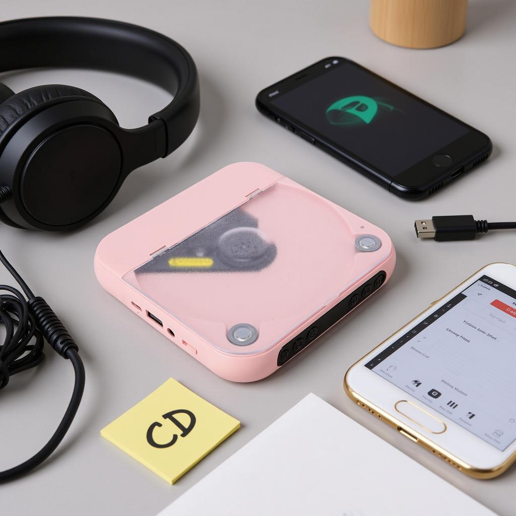 Port le CD Player with Dual Stereo Speakers 5.3 Re le Headphones LCD for Home Car Outdoor Support CD USB Input Playback
