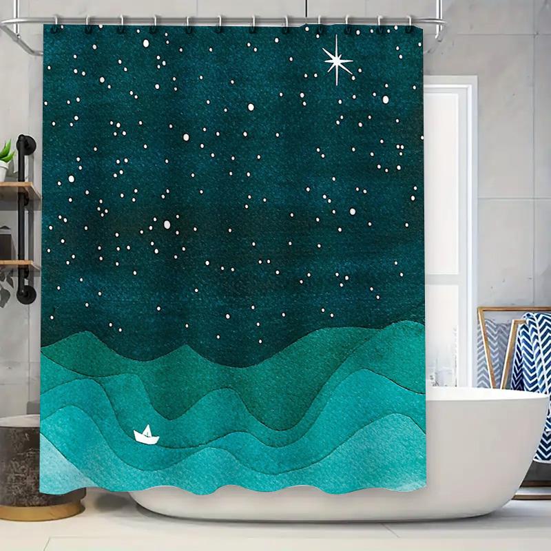 

Ocean Wave Shower Curtain Blue Sea Beach Liner Bathroom Decor Nautical Pattern Fabric Backdrop Washroom Privacy Cover W60H190(CM)-1 Pcs