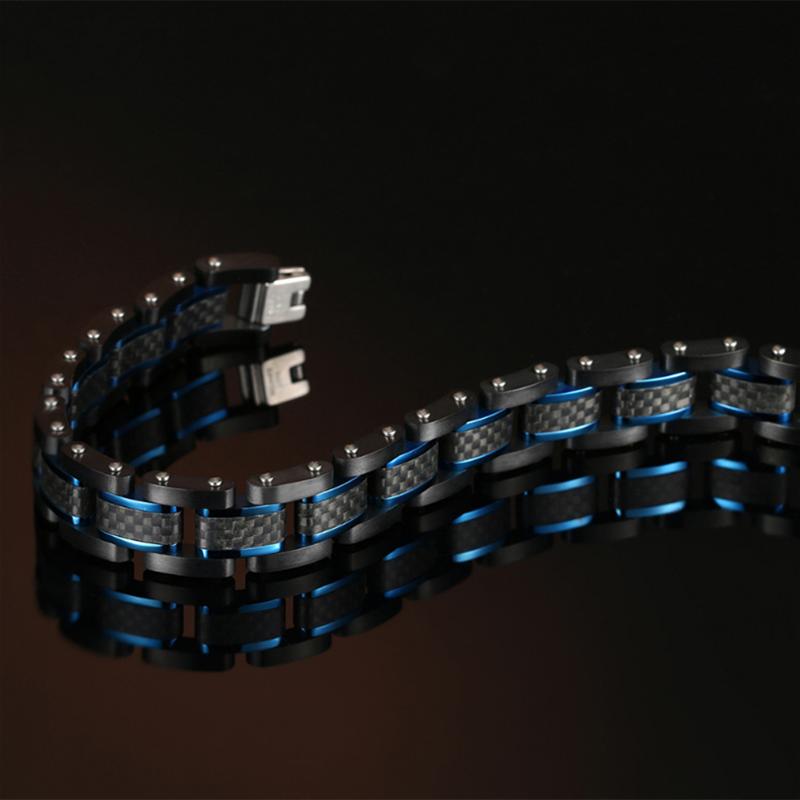 olid carbon fiber Bracelet Stainless Steel Biker Bicycle Motorcycle Bracelets High Quality Punk Men's Jewelry
