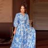 2024 Summer Women's V-Neck Lantern Sleeve High Waist Print Long Dress