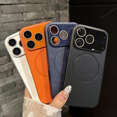 Leather Magnetic Phone Case for iPhone 17 Air 14 15 16 11 12 13 Pro Max Plus 17Pro 16Pro Magsafe Charge Protector Cover