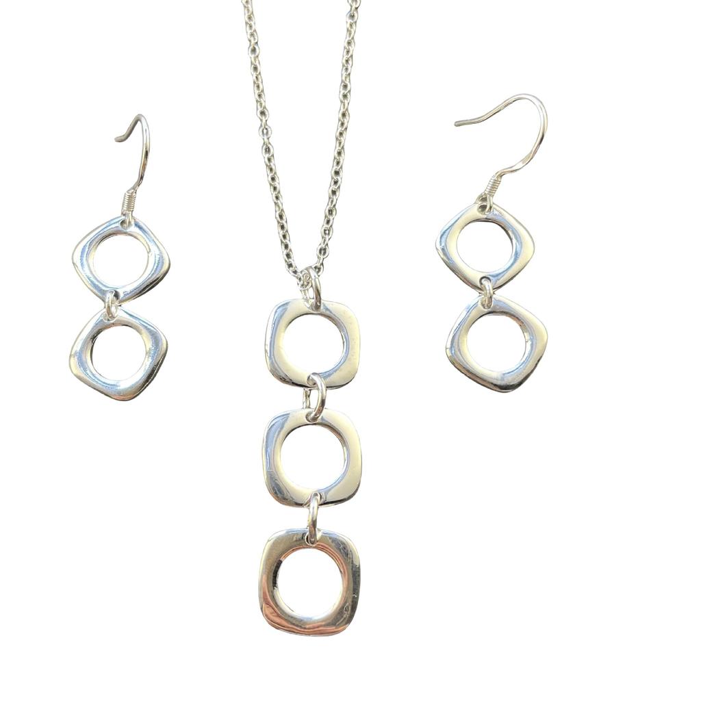 Jewelry Square Circle Necklace Earrings Set T131