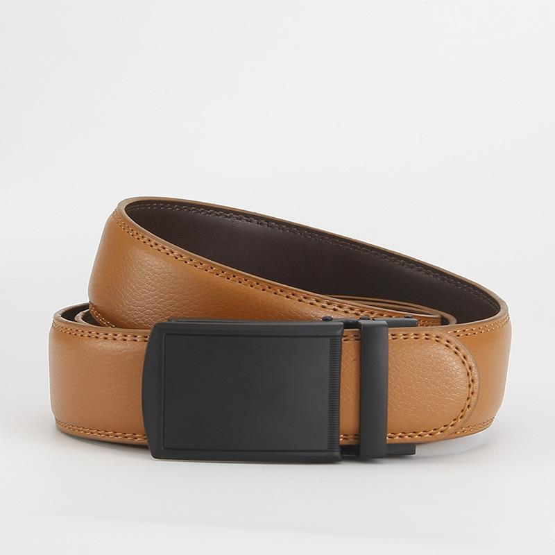 Dolly Road, Reverse Buckle Belt 3.5 Automatic Buckle Two-Layer Cowhide Belt, Men'S Leisure Belt
