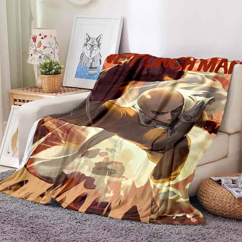 One Punch Man Anime Character Print Flannel Blanket Cozy Warm Throw Sofa Bedroom Present Indoor Home Seasonal Lounge Decor