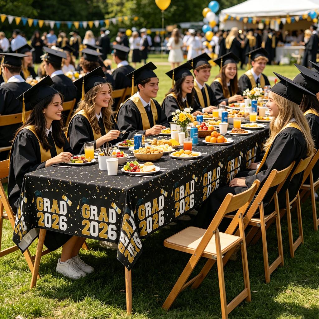 Graduation 2026 Tablecloth Disposable Plastic Table Cover for Graduation Party Decorations School Events and Gatherings