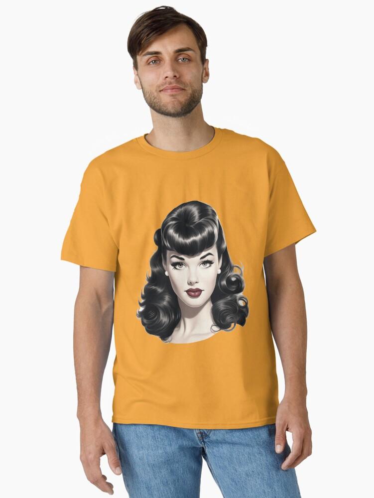 Pulp Bettie Page pinup in black and white with red lips Classic T-Shirt