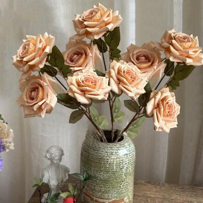 6 Pcs 67cm Artificial Rose Flower Mocha Rose Stem Fake Silk Rose Bouquet for DIY Wedding Home Decor Centerpiece Hotel Valentine'S Mother'S Day
