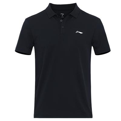 Li Ning Color Block Logo Print Short Sleeve Polo Shirt Men Tops Black APLT181-1