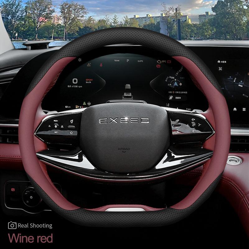 

Высококачественная кожаная оплетка на руль автомобиля, чехол-обмотка для Exeed Yaoguang LX RX TXL VX TX, держатель рулевого колеса типа D вино красного