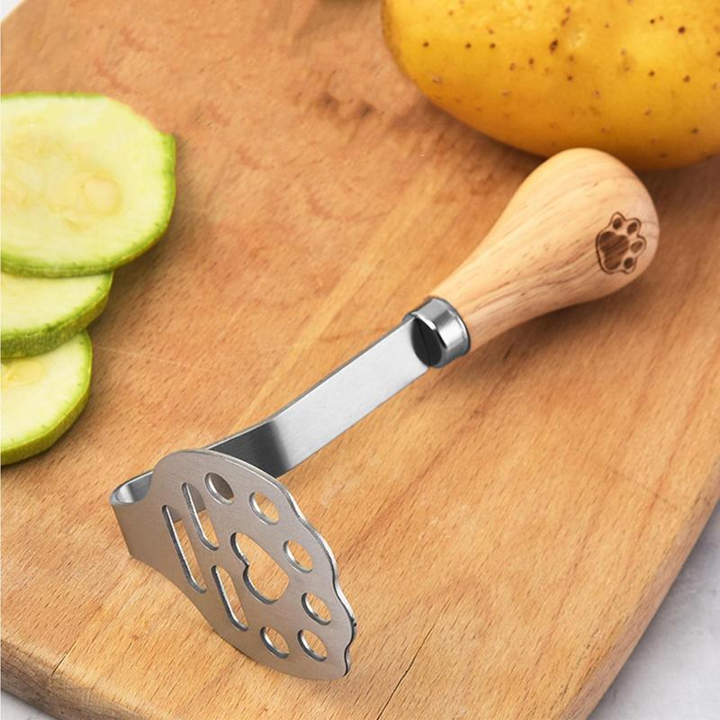 Stainless Steel Food Masher Manual Heavy-Duty Mashing Utensil Claw Pattern Potato Masher with Wooden Handle Kitchen Accessories