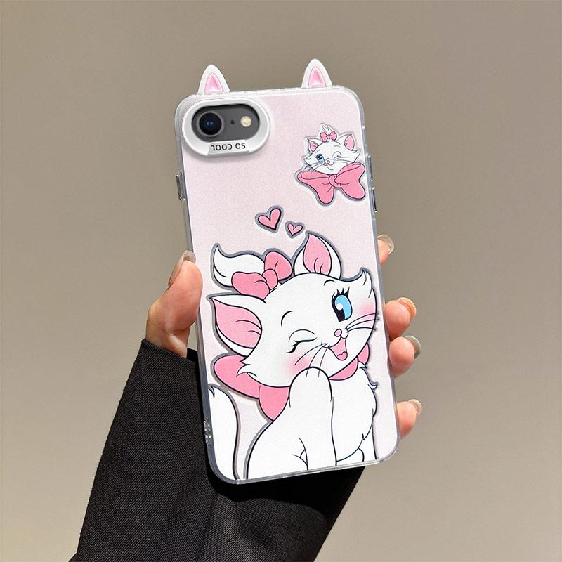 KEYSION Süße Cartoon-Ohren Hülle für iPhone SE 2020 2022 mit Lanyard Silikon+PC Stoßfeste Handy-Rückseite für iPhone 8 7 Plus