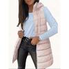 Autumn Winter Solid Color Hooded Zip Cotton Vest Women Mid-Length Plus Size Padded Gilet Coat