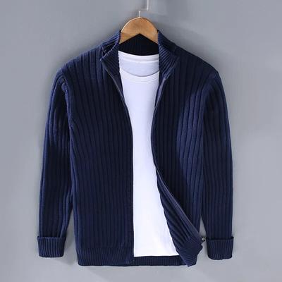 Men's Long-sleeved Warm Sweater Cardigan Jacket Autumn and WinterThickened Knit Solid Color High Street Clothes
