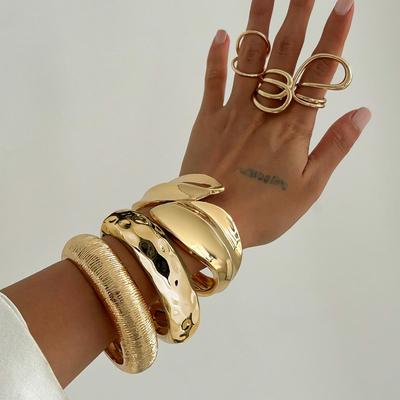 European & American Exaggerated Leaf Open Bracelet - Unique Smooth Irregular Stripes