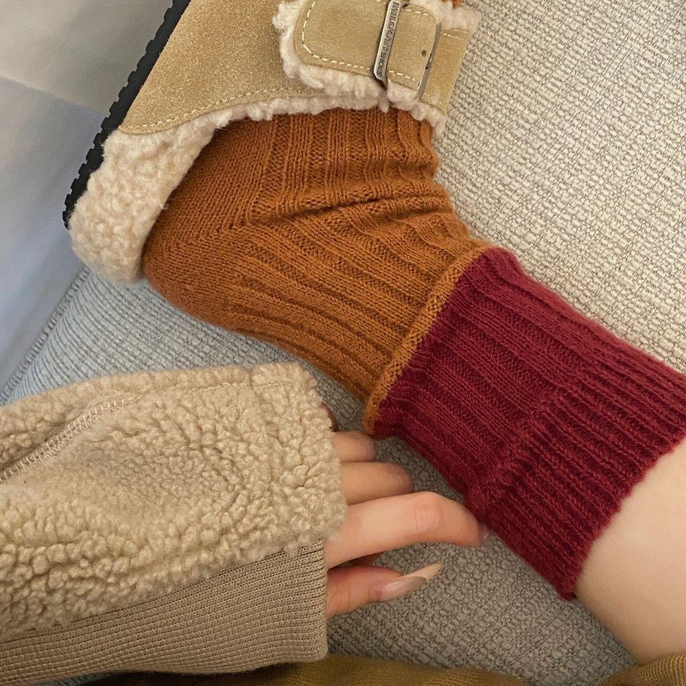 Colour Blocking Mid-Calf Wool Socks Retro Outdoor Wear Short Socks Mid Tube Socks Autumn Winter