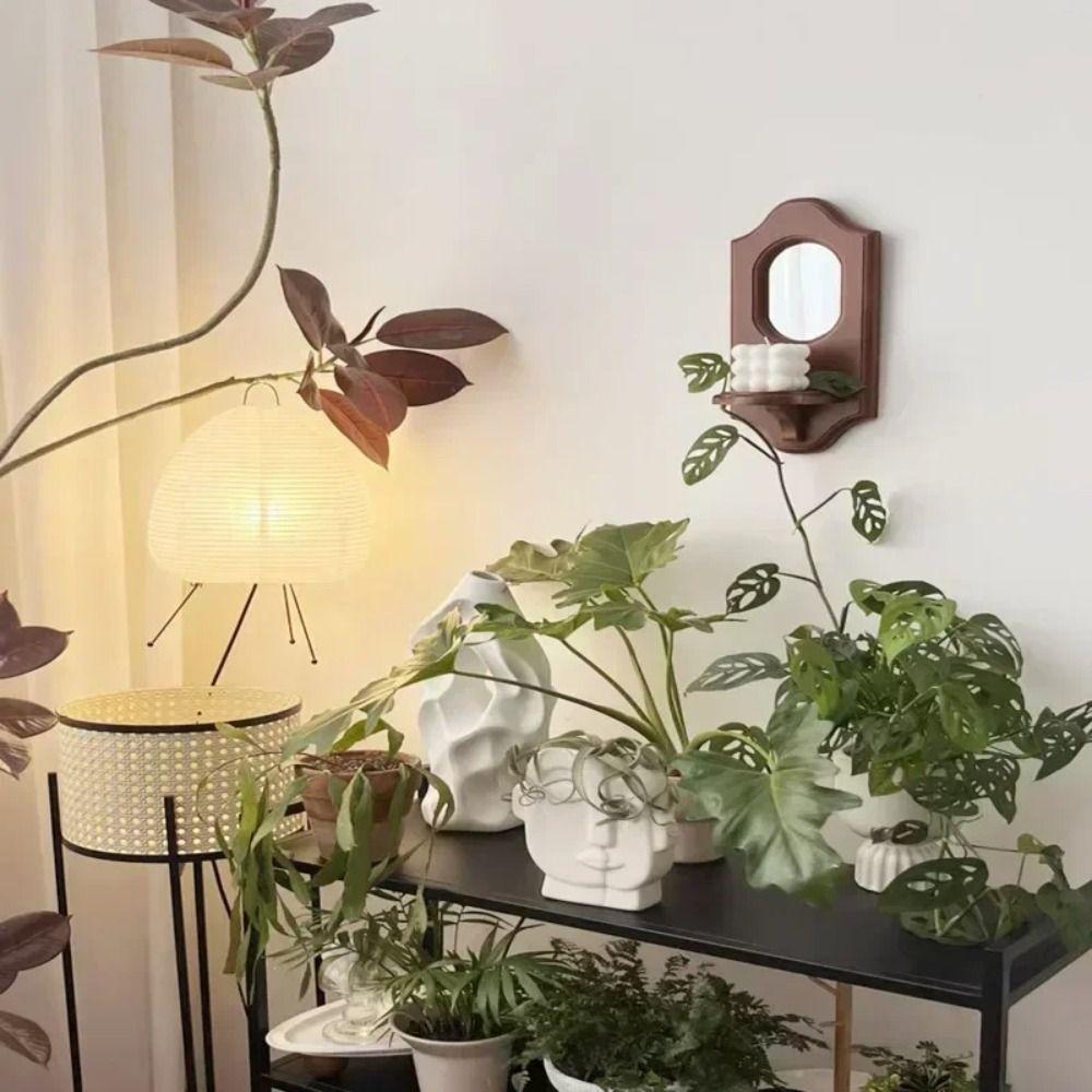 New Solid Wood Wall Mirror Shelves Wall Hanging Wall Mirror With Shelf Vintage Aromatherapy Candlestick Holder Wall Decoration