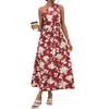 New seaside vacation elegant temperament sleeveless flower print shoulder dress