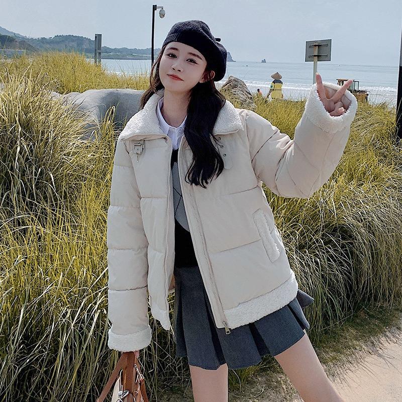 Winter new lamb wool small cotton-padded clothes women's short small lapel bread clothes cotton-padded jackets trendy