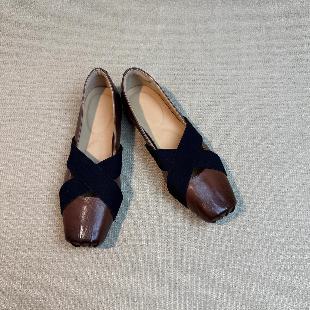 Cross-strap one-pedal pig nose ballet shoes women's retro square head shallow mouth flat bottom Mary Jane single shoes