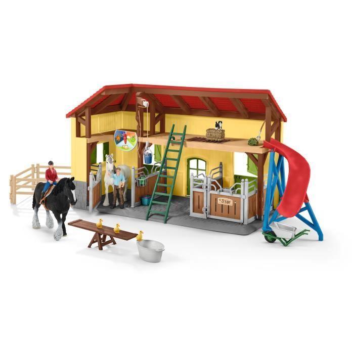 Écurie SCHLEICH - Farm World - 7 animaux, 2 box pour chevaux et accessoires