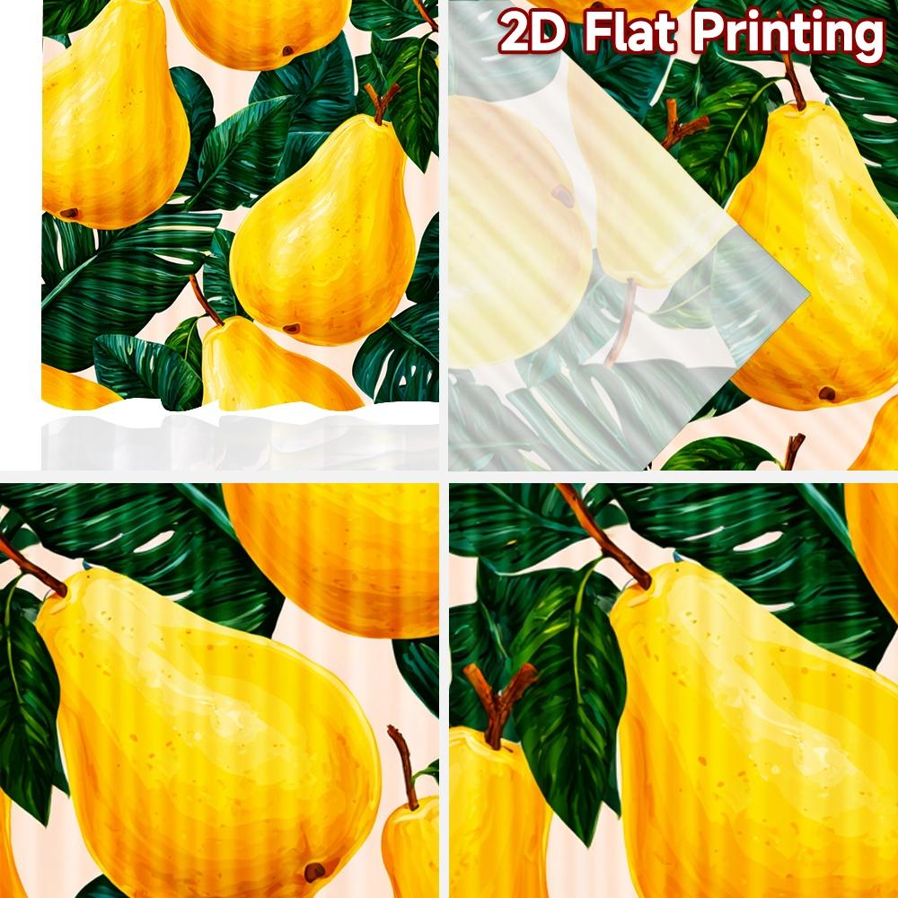 2D FLAT PRINTING 2pcs Curtains (Without Rod) Fresh Pears and Green Leaves New year Festival Fashion Curtains Machine Washable