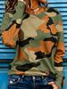 Fall Tops Women's Casual Long-Sleeve T-Shirt In Classic Camouflage, Featuring Interlocking Green, Brown, Black, And Khaki Color Blocks For A Pseudo-Ca