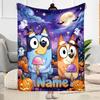 Bluey Halloween Night Personalized Name Blanket Lightweight Customizable Blanket Soft Warm Cozy Suitable for Livingroom Couch Chair Sofa
