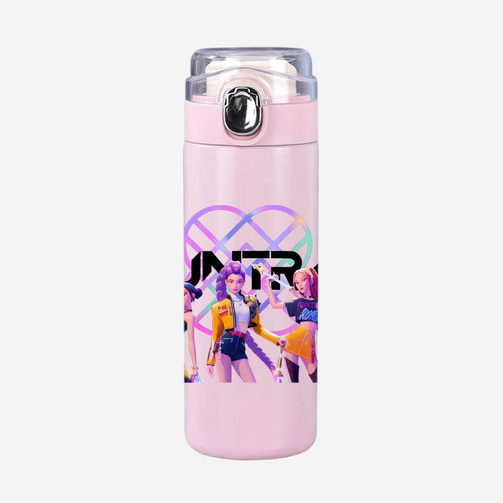 Anime K-Pop Demon Hunters Printed 400Ml Water Bottle Thermos Cup Portable Stainless Steel Leak Proof Camping Water Cup Kid Gift