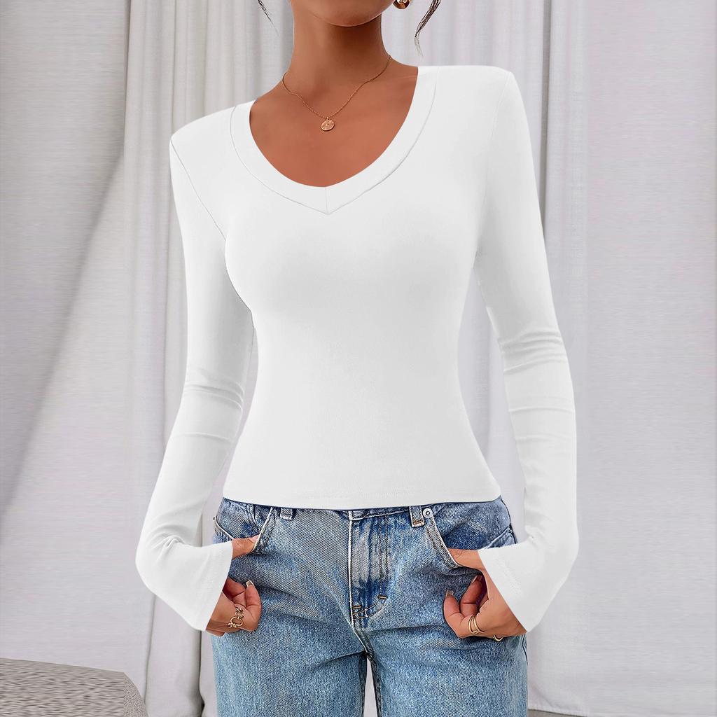 Women's Casual Fashion Deep V Neck Slim Fit Cropped Outing Top