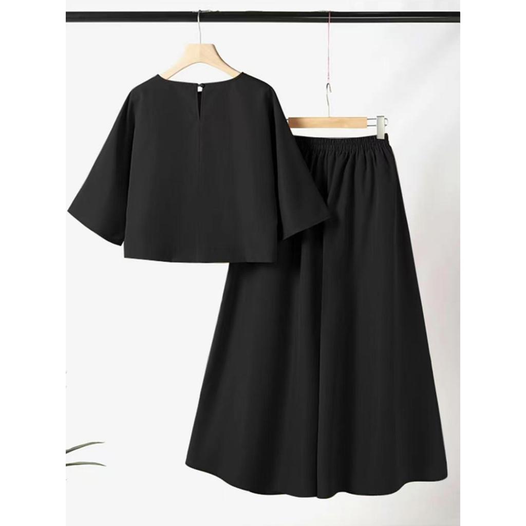 Women 3/4 Sleeve Blouse and Wide Leg Trousers Casual Two Piece Sets