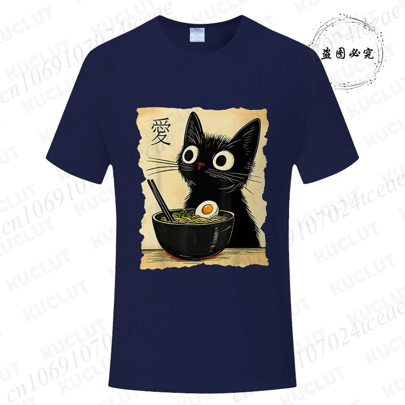Japanese Kawaii Anime Cat T-Shirt Funny Cat Ramen Graphic Tee Fashion T-shirts Short Sleeve Clothes Trend Casual Unisex Tshirts
