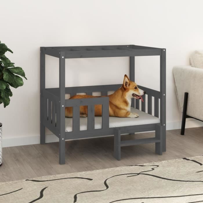 822384 vidaXL Lit pour chien Gris 95,5x73,5x90 cm Bois de pin solide