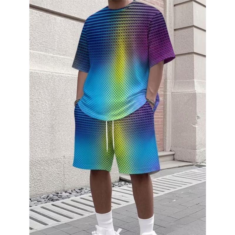Urbaner Streetwear-Trend Herren Rundhals Kurzarm Shorts-Set, Outdoor Einfach Lässig und Bequem