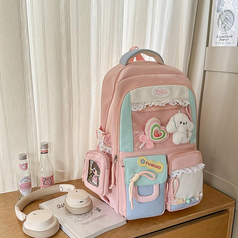 New Japanese High Value Ins Pain Pack Junior and Senior High School Students' Backpacks  Cute Contrast Color Large Capacity Backpacks.