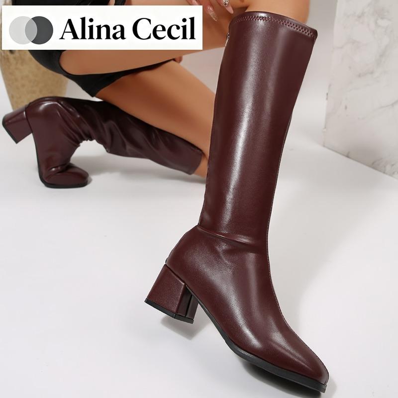 Winter Women Knee High Boots Cosy Soft Leather Thick Heel Shoes Female Vintage Slim Long Booties Zapatos De Muje